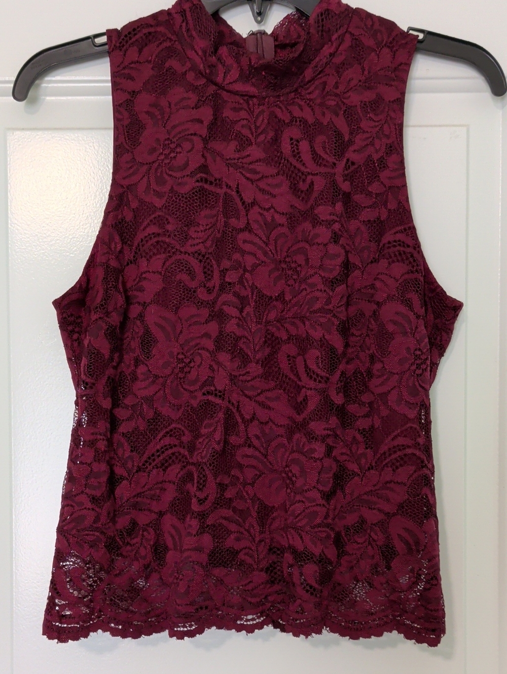 Dance & Marvel Burgundy Lace High-Neck Cropped Tank